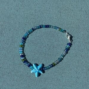 Blue Beaded Bracelet with Starfish Charm